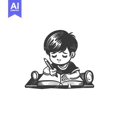 Young Boy Focused on Writing in a Book
