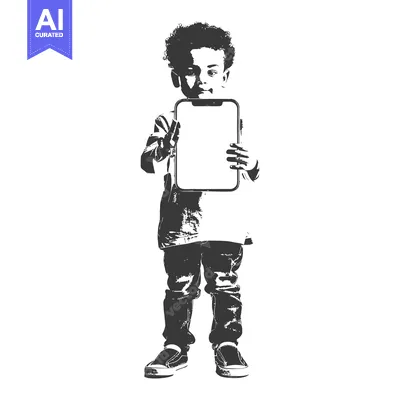 Young boy holding a smartphone with a blank screen