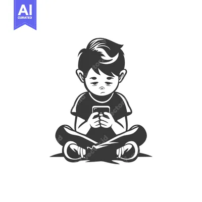 Young Boy Sitting Cross-legged Using Smartphone