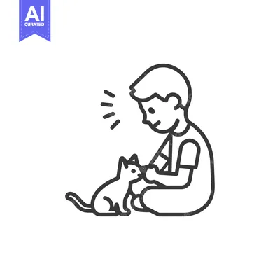 A Boy Sitting and Looking Down at a Kitten