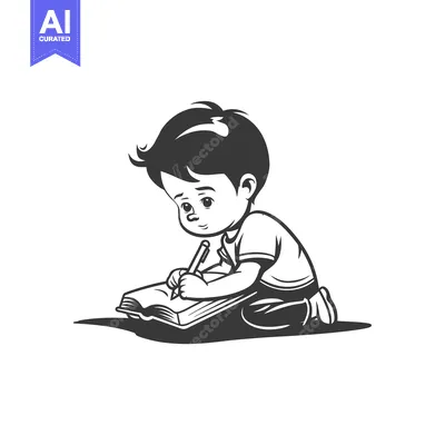 Young Boy Writing in a Book with a Pencil