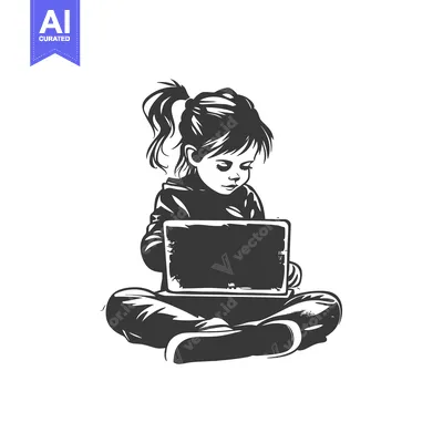 Young Girl Focused on Laptop Screen in Silhouette