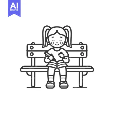 Young girl sitting on a bench reading a book
