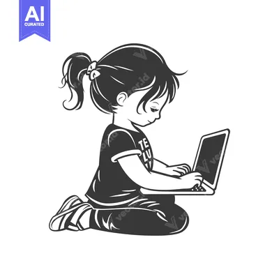 Young Girl Sitting with Laptop Computer