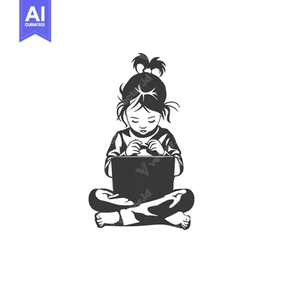 Young Girl Sitting with Legs Crossed and Using Laptop