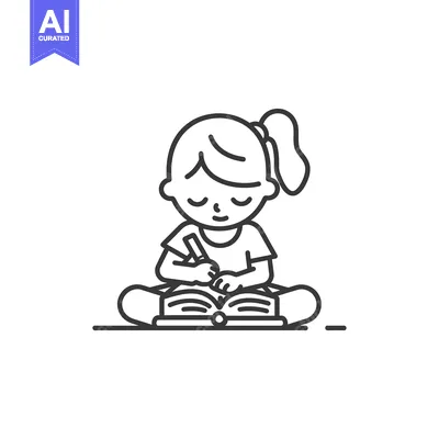 Young Girl Studying While Sitting on Floor with Open Book and Pen