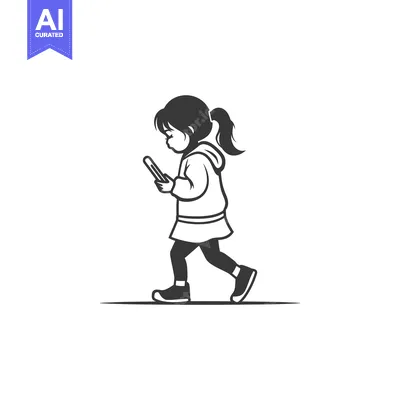 Young Girl Walking and Using a Smartphone