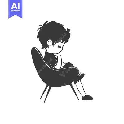A Boy Sitting in a Chair, Looking Down and Thinking