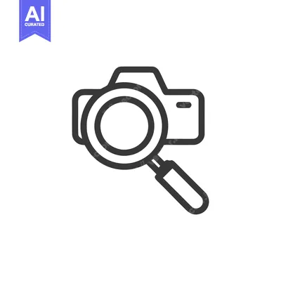 Camera Lens Under Magnifying Glass: Photography Research Icon