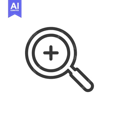 Zoom In Icon: Magnifying Glass with Plus Sign, Detailed Line Art