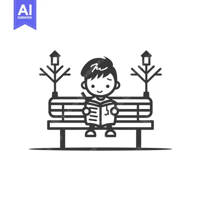 A Boy Sitting on a Bench Reading a Book with Trees