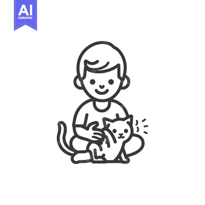 Aset premium populer: A Boy Sitting with a Cat and Petting It