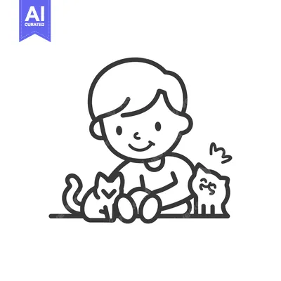 Aset premium populer: A Boy Sitting with Two Cats