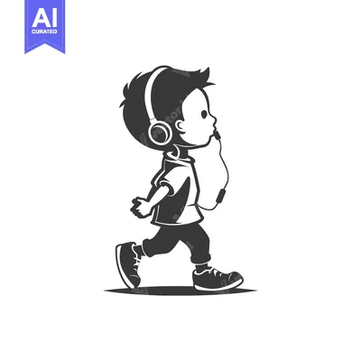 A Boy Walking While Listening to Music with Headphones