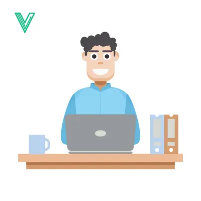 Man Working on Laptop at Desk with Coffee and Books