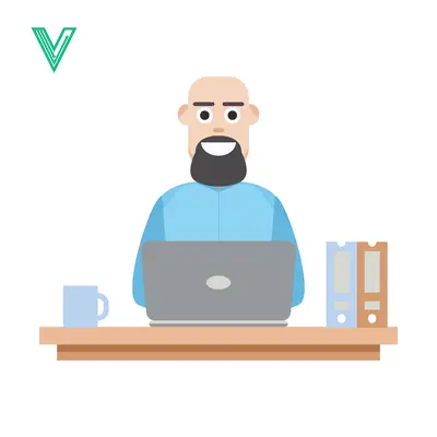 Bald Man with Beard Working on Laptop at Desk