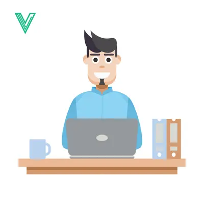 Aset desain premium: Man Working on Laptop at Desk with Coffee and Files