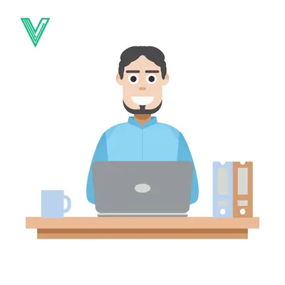 Aset premium populer: Man working on laptop at desk with coffee and files