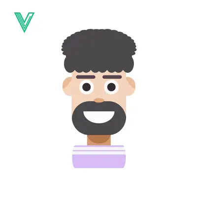 Flat Design Avatar of a Man with Beard and Curly Hair