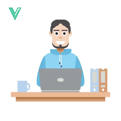 Man working on laptop at desk with coffee and files