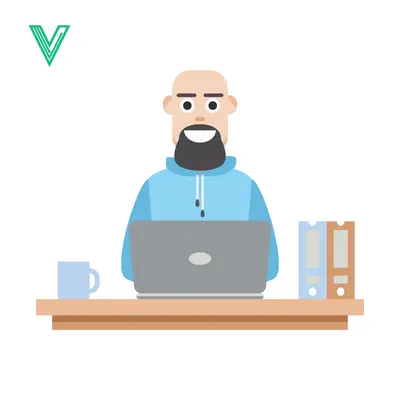 Bald Man with Beard Working on Laptop at Desk