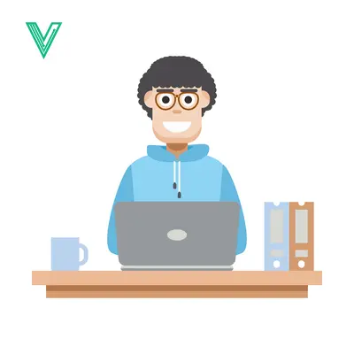 Young Man Working on Laptop at Desk with Coffee and Books