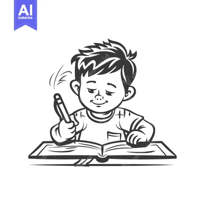 A Boy Writing in a Book with a Pen