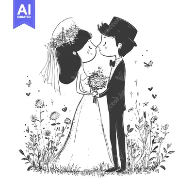 A Bride and Groom Kissing in a Field of Flowers
