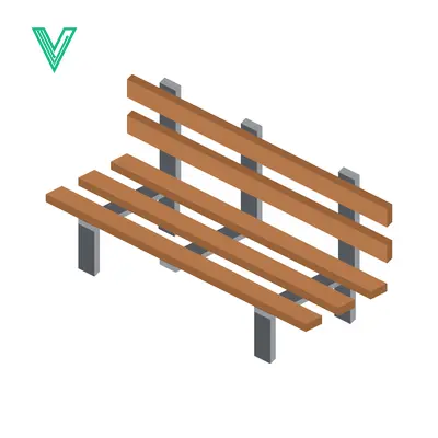 Isometric Wooden Park Bench with Metal Supports