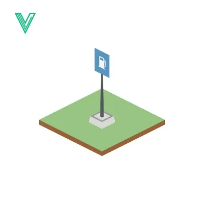 Aset premium populer: Isometric signpost indicating a gas station on a green landscape