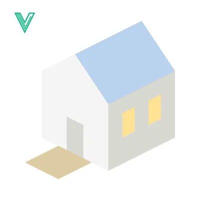 Minimalist Isometric House Illustration with Light Blue Roof