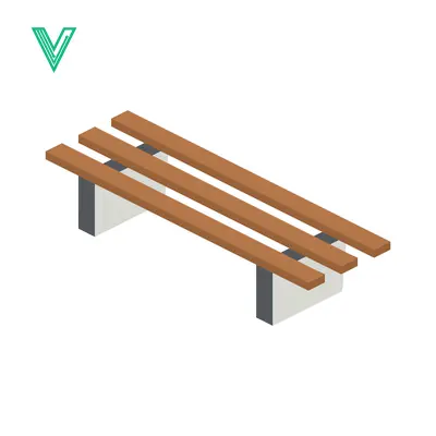 Isometric Wooden Bench with Metal Legs