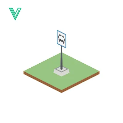 Isometric Bus Stop Sign Icon on Green Grass Square