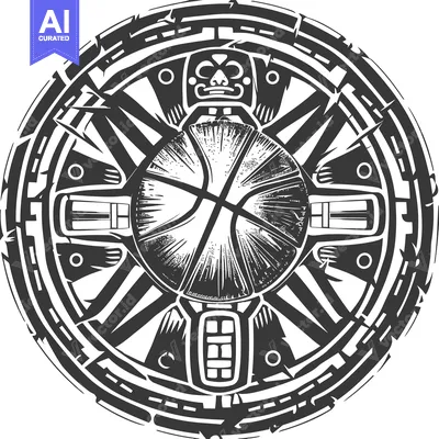 Abstract Aztec-Inspired Design Featuring a Basketball
