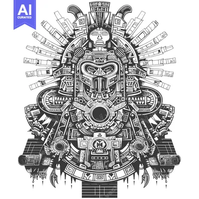 Abstract Aztec-inspired design with intricate geometric patterns and a