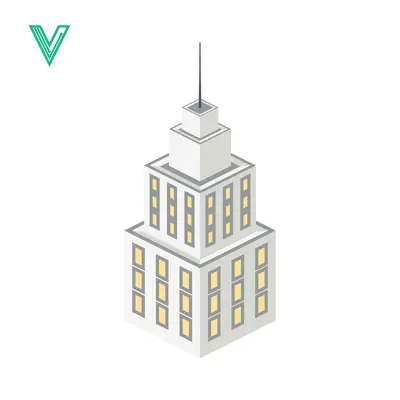Isometric White Skyscraper Building with Yellow Windows