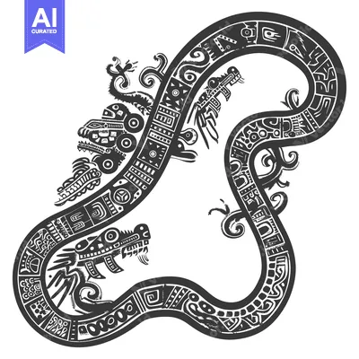 Aset desain premium: Abstract Black and White Aztec Style Serpent Design