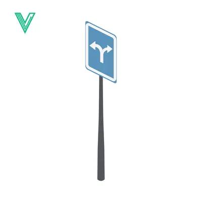 Aset desain premium: Road Sign Indicating a Fork in the Road with Arrows Pointing Left and Right