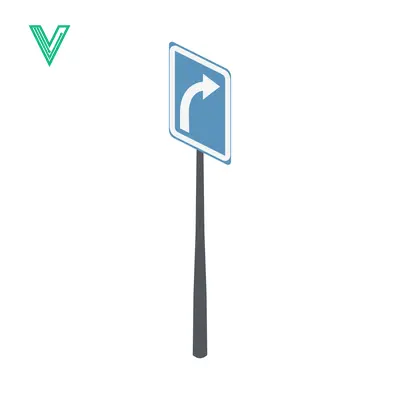 Isometric road sign indicating a right turn ahead