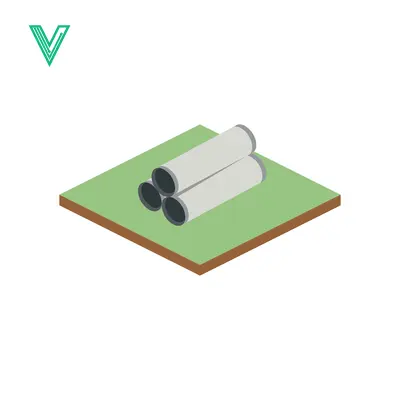 Three stacked pipes on a green surface isometric view