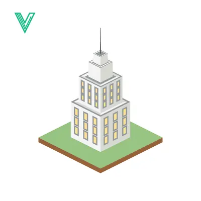 Isometric View of a Modern Skyscraper Building on a Green Plot