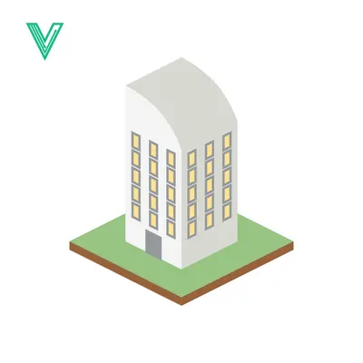 Modern Isometric Office Building with Curved Roof and Green Base