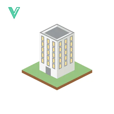 Isometric Building on Green Grass with White Background