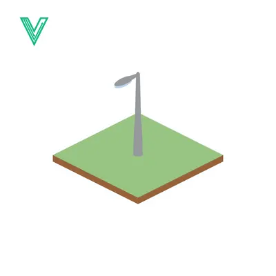 Isometric Street Lamp on Green Grass Square