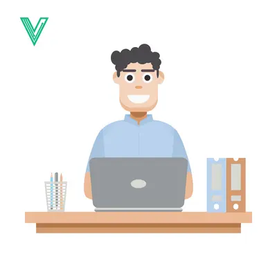 Aset premium populer: Man working on laptop at desk with office supplies
