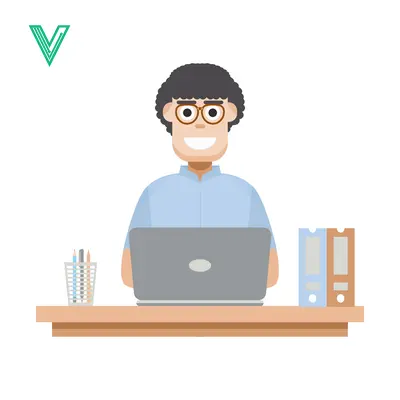 Man Working on Laptop at Desk with Office Supplies