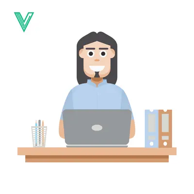 Man Working on Laptop at Desk with Office Supplies