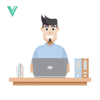 Man Working on Laptop at Desk with Office Supplies