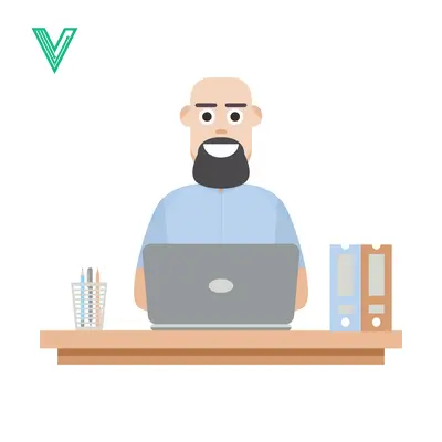 Bald Man with Beard Working on Laptop at Desk