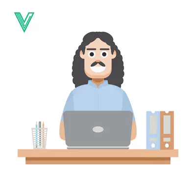 Aset premium populer: Man with mustache and long hair working on a laptop at a desk